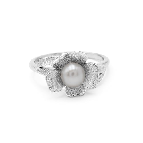 AZURFA Charming Silver Flower Ring mit 6 mm runder Perle – zarte 0,3 Karat Mitte, 3,8 g leichtes Blumendesign, eleganter Damenschmuck, V 1/2, Edelstein, Perle AZURFA Charming Silver Flower Ring mit 6 mm runder Perle – zarte 0,3 Karat Mitte, 3,8 g leichtes Blumendesign, eleganter Damenschmuck, V 1/2, Edelstein, Perle von AZURFA