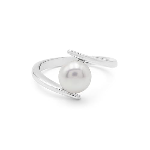 AZURFA Eleganter Bypass-Ring aus Silber, echte Perle und Topas, Rundschliff, 8 mm, einzigartiges Damenschmuck-Design für Verlobung, Gelbgold_X 1/2_68 (21,6), O 1/2, Edelstein, Perle von AZURFA
