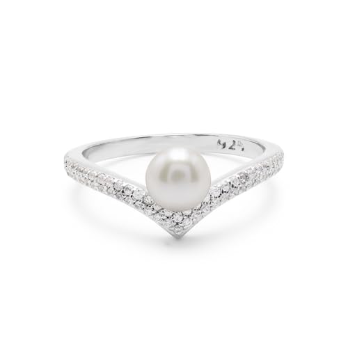 AZURFA Eleganter Bypass-Ring aus Silber, echte Perle und Topas, Rundschliff, 8 mm, einzigartiges Damenschmuck-Design für Verlobung, Gelbgold_X 1/2_68 (21,6), Q 1/2, Edelstein, Perle von AZURFA
