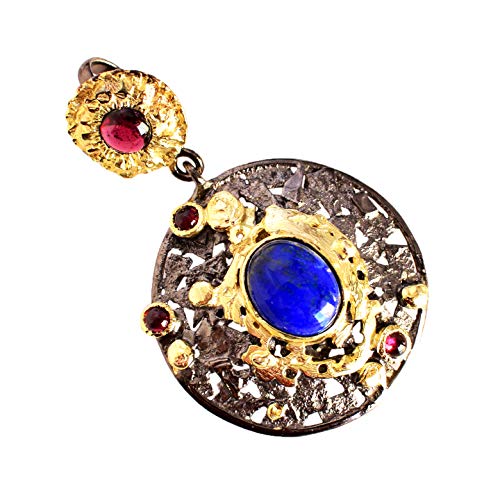 AZURFA Lapislazuli & Granat Anhänger - 925 Sterling Silber - kräftige blaue und rote Edelsteine - 49mm x 30mm - 10,2g - elegante Halskette für Frauen - ideal für Statement-Looks, 49, Edelstein AZURFA Lapislazuli & Granat Anhänger - 925 Sterling Silber - kräftige blaue und rote Edelsteine - 49mm x 30mm - 10,2g - elegante Halskette für Frauen - ideal für Statement-Looks, 49, Edelstein von AZURFA
