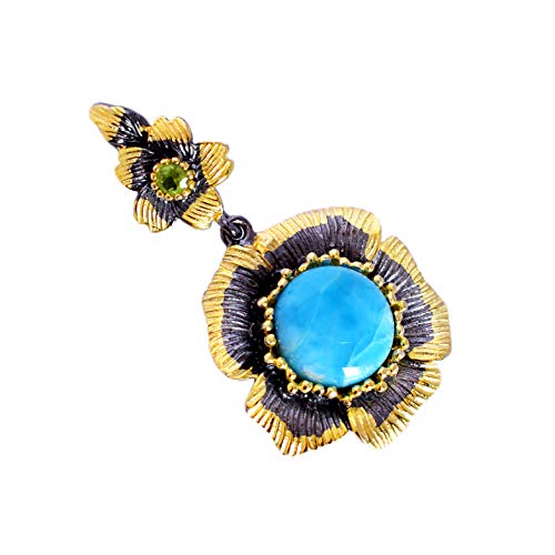 AZURFA Larimar & Peridot 925 Silber Anhänger | Handgefertigte Halskette für Damen mit echten Steinen,Sommer, Geburtstage & Jubiläen (41 x 23 x 6 mm, 6,2 g), 41, Edelstein von AZURFA
