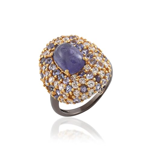 Cocktailring aus 925er Sterlingsilber, Amethyst, weißer Topas, schwarz, rhodiniert, vergoldet, oval, Cabochon, violette Steine, 24 x 18 mm, 7,1 g, X 1/2, Sterling Silber Edelstein Aus Sterlingsilber Cocktailring aus 925er Sterlingsilber, Amethyst, weißer Topas, schwarz, rhodiniert, vergoldet, oval, Cabochon, violette Steine, 24 x 18 mm, 7,1 g, X 1/2, Sterling Silber Edelstein Aus Sterlingsilber von AZURFA