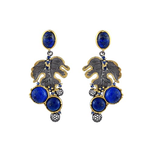 Lapislazuli Kyanit baumelnde Ohrringe – natürliche tiefblaue runde & ovale Edelsteine – 925er Sterlingsilber schwarz rhodiniert – Push-Back Drop – handgefertigter Schmuck, Geschenk für Frauen Lapislazuli Kyanit baumelnde Ohrringe – natürliche tiefblaue runde & ovale Edelsteine – 925er Sterlingsilber schwarz rhodiniert – Push-Back Drop – handgefertigter Schmuck, Geschenk für Frauen von AZURFA
