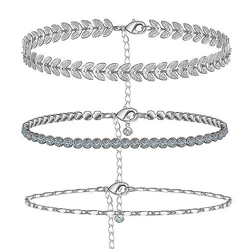 AZWOOD Silber fussketten für frauen 3Pcs Wasserfeste fußkette Silber Verstellbare fußkettchen für damen Sommer Strand Sandale Barfuß Fußkettchen Schmuck Geschenke für Frauen Teenager Mädchen von AZWOOD