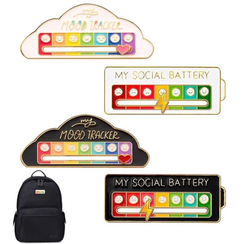 AZWOOD Stimmung Pin Badge, 4pcs Social Battery Badges Emaille Pin Fun Social Battery Brosche Badge Lustige Soziale Stimmung Brosche Pins für 7 Tage Niedlich Kreativ Ausdruck Pin Brosche Männer AZWOOD Stimmung Pin Badge, 4pcs Social Battery Badges Emaille Pin Fun Social Battery Brosche Badge Lustige Soziale Stimmung Brosche Pins für 7 Tage Niedlich Kreativ Ausdruck Pin Brosche Männer von AZWOOD