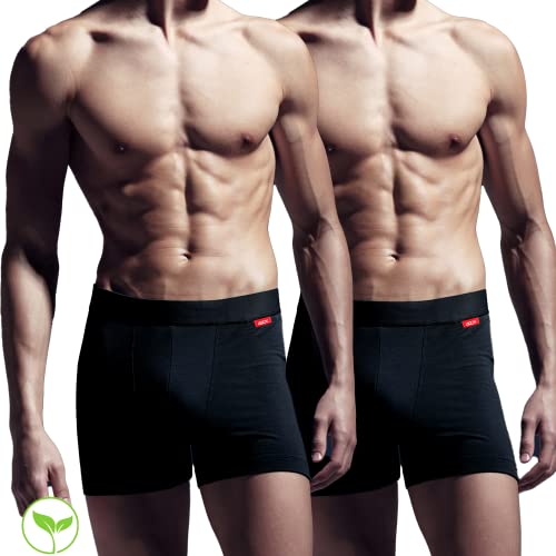 Boxershorts für Herren aus Tencel Modal & Bio-Baumwolle – umweltfreundlich, Premium-Qualität – Ultra weich, dehnbar, bequem – Pack mit 2 oder 3 umweltfreundlichen Boxershorts, Schwarz X2., XL von AZX