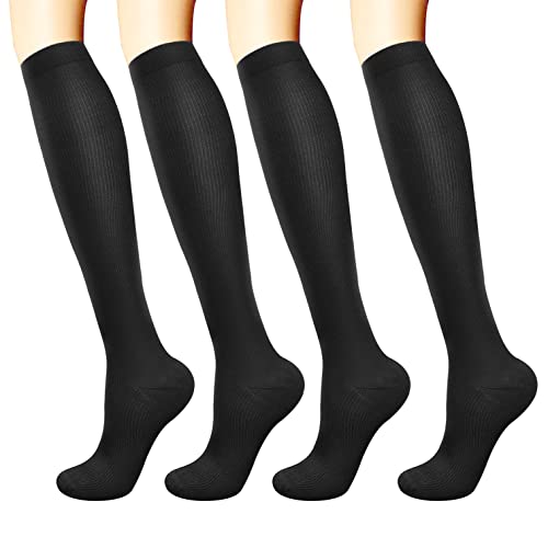 AZZSEE 4 Paar Stützstrümpfe für,Kompressionsstrümpfe,Kompressionssocken/Compression Socks/Strümpfe Kompression/Laufsocken,für Damen Herren, Sport, Flug, Reisen,4 Paar-Schwarz-A2,S-M von AZZSEE