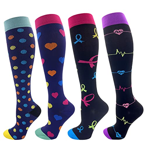 AZZSEE 4 Paar Stützstrümpfe für,Kompressionsstrümpfe,Kompressionssocken/Compression Socks/Strümpfe Kompression/Laufsocken,für Damen Herren, Sport,Flug, Reisen,4 Paar-multi-A1,S-M von AZZSEE