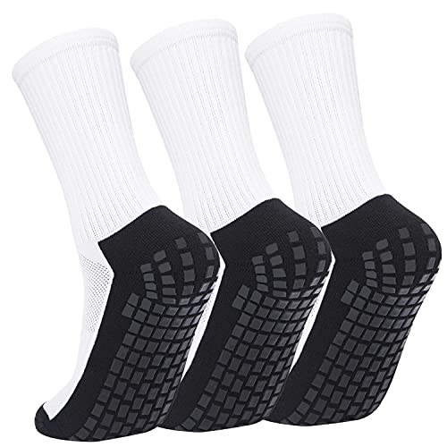 AZZSEE Starke Verstärkung, dicker Bodenflor!Fußballsocken,anti-rutsch Athleticsocke Rutschfeste sport Socken für fußball Basketball Wandern Trekking Laufen herren damen Weiß-3Paar(size36-43) von AZZSEE