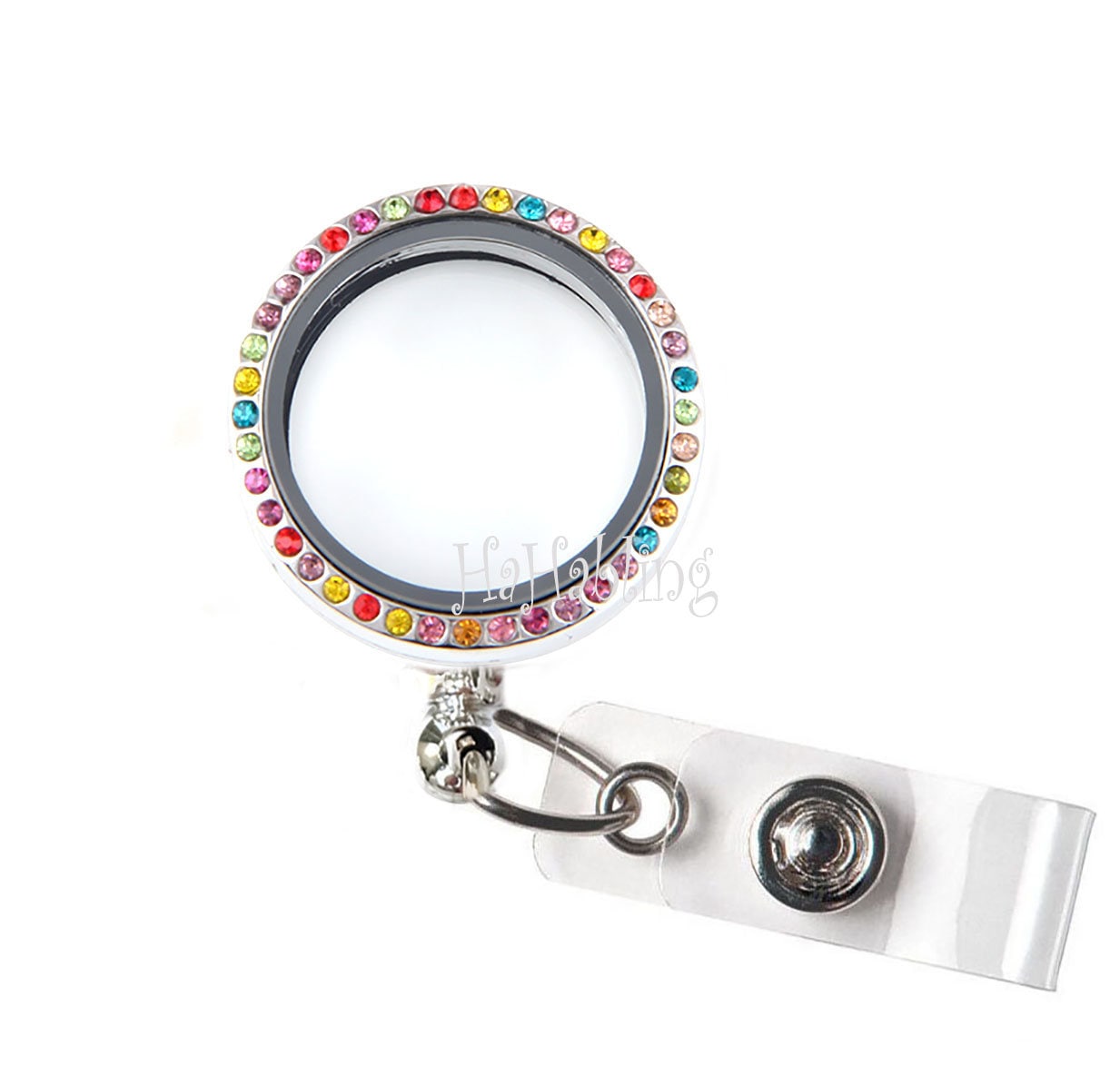 Leere Farben Stein Megnet Oben Schwimmende Medaillon Halter - Charm Locket Ausweishalter Clip Memory Einziehbare Strass Id Badge Reel von AZblinger