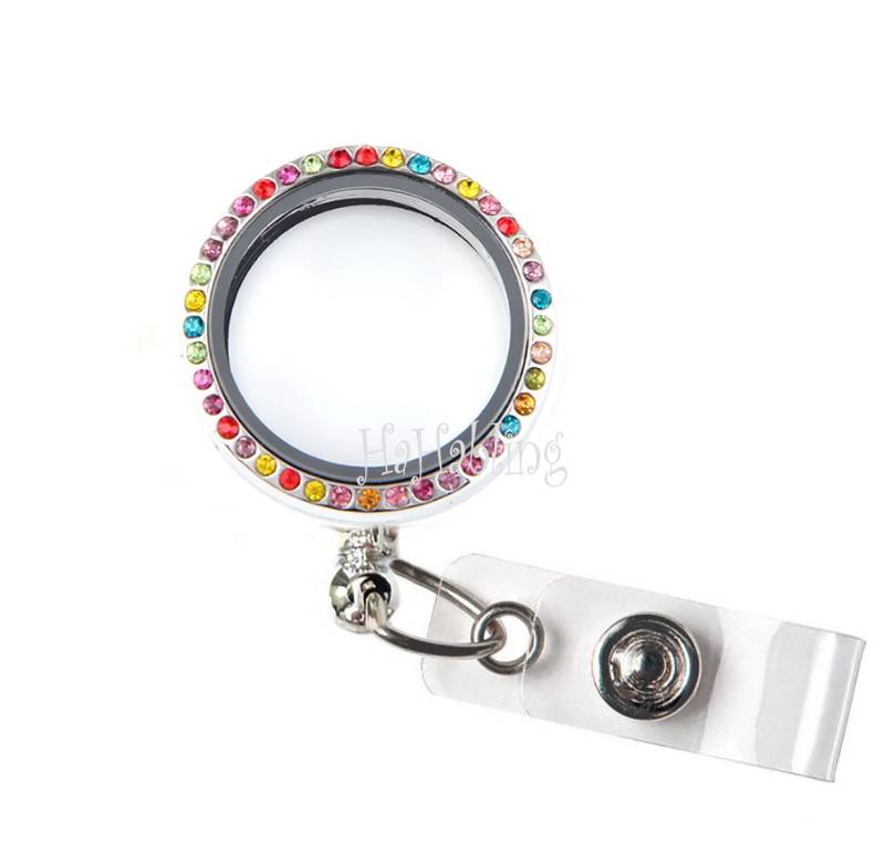 Leere Farben Stein Megnet Oben Schwimmende Medaillon Halter - Charm Locket Ausweishalter Clip Memory Einziehbare Strass Id Badge Reel von AZblinger
