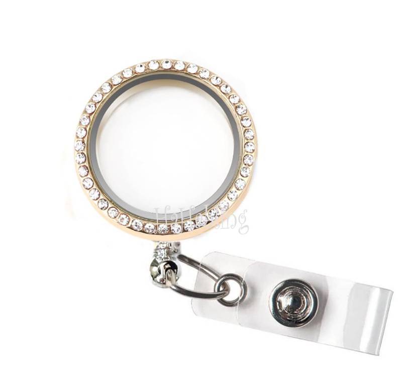 Leere Gold Schraubverschluss Schwimmende Medaillon Halter - Charm Locket Ausweishalter Clip Memory Einziehbare Rhinestone Id Badge Reel von AZblinger
