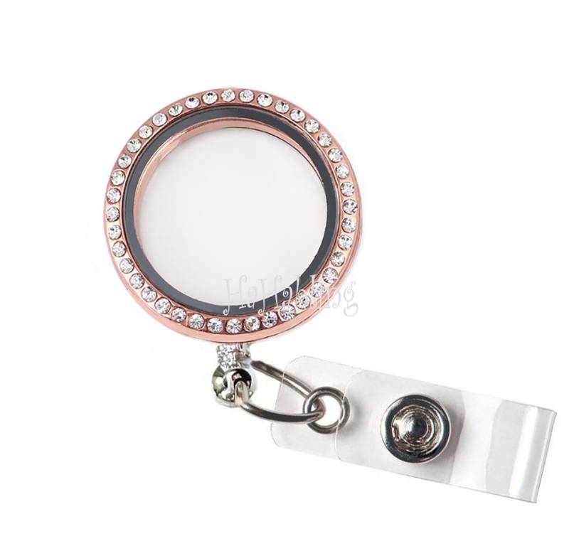 Leere Rose Gold Schraubverschluss Schwimmende Medaillon Halter - Charm Locket Ausweishalter Clip Memory Einziehbare Strass Id Badge Reel von AZblinger