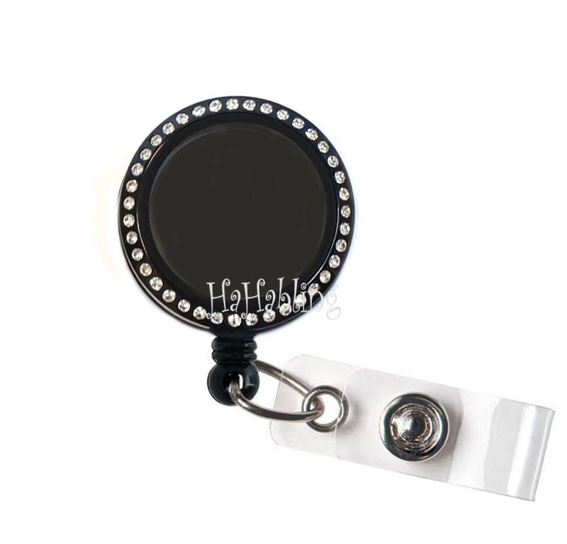 Leere Schwarze Schraubverschluss Schwimmende Medaillon Halter - Charm Locket Ausweishalter Clip Memory Einziehbare Strass Id Badge Reel von AZblinger