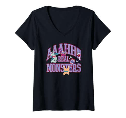 Damen Aaahh!!! Real Monsters Athletic Logo with Characters Cartoon T-Shirt mit V-Ausschnitt Damen Aaahh!!! Real Monsters Athletic Logo with Characters Cartoon T-Shirt mit V-Ausschnitt von Aaahh!!! Real Monsters