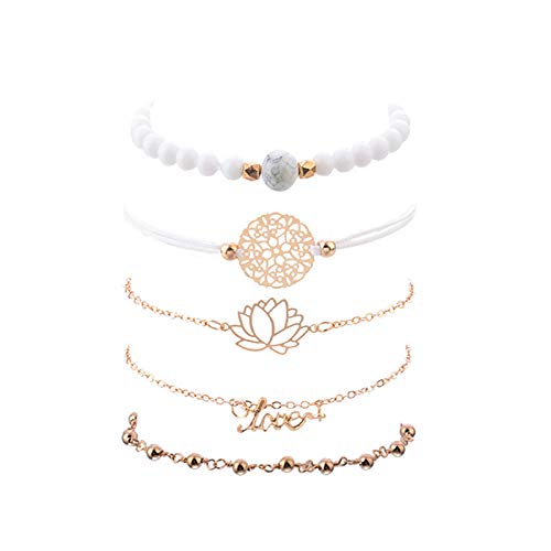 AaaozKjie Armband Set Perlen Anhänger Perle mit weißem Stück 5 Buchstabenarmbänder Armkette Damen Festival Zubehör (Multicolor, One Size) von AaaozKjie