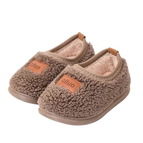 AaaozKjie Hallenschuhe Kinder Einfarbig Mode Weiche Sohle Winter Warm Indoor rutschfeste Baumwolle Turnschuhe Mädchen Jungen (Brown, 23 Toddler) von AaaozKjie