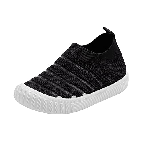 AaaozKjie Hallenschuhe Mädchen Fliegen Gewebtes Mesh Atmungsaktiv Bequem Flach Lässig Cute Hallenschuhe Kinder (Black, 29) von AaaozKjie