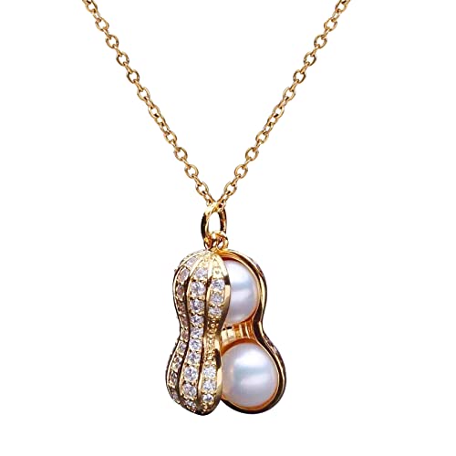 AaaozKjie Kette Damen Schlüsselbein-Perlenkette aus Süßwasser, Erdnuss, diamantbesetzte Anhänger, Halsketten und Anhänger Festival Zubehör (Gold, One Size) von AaaozKjie