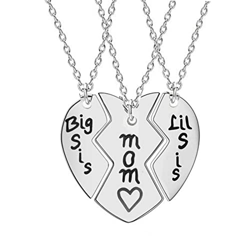 AaaozKjie Kette Damen Tochter Halskette Set Big Sis Lil Sis Mama Schmuck Geschenk Herz Halskette Schmuck Geschenk Festival Zubehör (Silver, One Size) von AaaozKjie