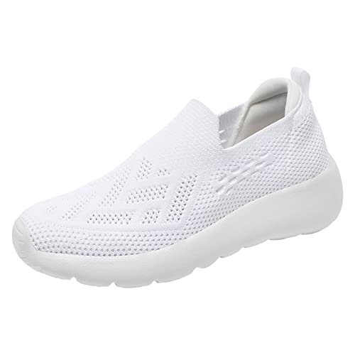 AaaozKjie Schwarze Sneaker Damen schlicht und einfarbig, Mesh, atmungsaktiv, der Sommerstil, Bequeme Dicke Sohle, weiche Sohle und leichte Slip-On-Schuhe Sneaker Weiß Damen (White, 39) von AaaozKjie