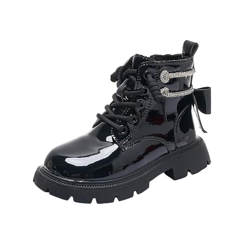 AaaozKjie Winterschuhe Mädchen Winter Britischen Stiefel Mädchen Weiche Sohlen Bequeme Winterstiefel Mädchen Wasserdicht Warme Boots Mädchen (Black, 35.5 Big Kids) von AaaozKjie