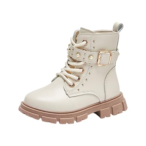 AaaozKjie Winterstiefel Mädchen Bequeme Kurze Stiefel Mädchen Winter Warme Mittlere Große Boot Mädchen Weiche Sohle Winterschuhe Mädchen (Beige, 30 Little Child) von AaaozKjie
