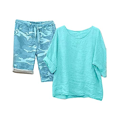 AaaozKjie Zweiteiler Damen Sommer Outfit 2 Teiler Hosenanzug Lose Tshirt Kurz Hosen Locker Lässige Loungewear Freizeithose Streetwear von AaaozKjie