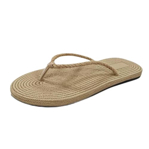 Espadrilles für Damen Schuhe Damen Mädchen Schuhe Flachboden Fflip Für Frauen Leinen Hausschuhe Damen Freizeitschuhe Sommerschuhe Herren (Beige, 39) von AaaozKjie