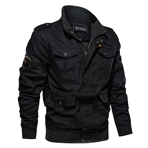 Sweatjacke Herren Mäntel Taschen Reißverschluss Solid-Jacke Freizeit atmungsaktive Kragenoberseite Pullover Herren Kapuzenpullover (Black, XXXXXXL) von AaaozKjie