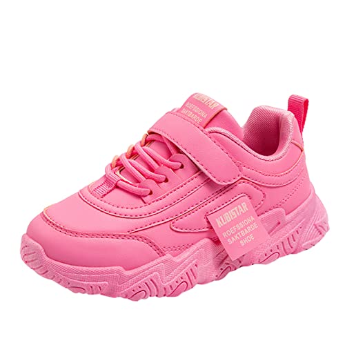 Tennisschuhe Kinder Flach Dicker Boden Leicht Mädchen Hallenschuhe mit Schnürung, Rutschfest Einfach Obermaterial Mesh Sportschuhe Mädchen, Atmungsaktiv und Bequem (Z-A-Hot Pink, 31 Little Child) von AaaozKjie