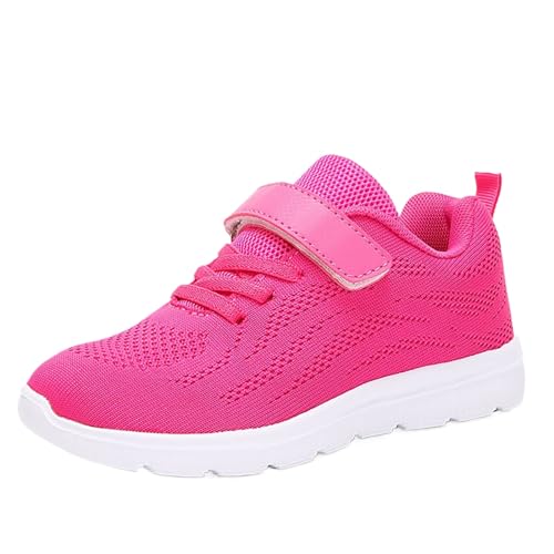 Tennisschuhe Kinder Flach Dicker Boden Leicht Mädchen Hallenschuhe mit Schnürung, Rutschfest Einfach Obermaterial Mesh Sportschuhe Mädchen, Atmungsaktiv und Bequem (Z-B-Hot Pink, 35 Big Kids) von AaaozKjie