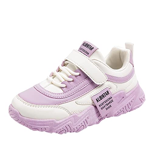 Tennisschuhe Kinder Kinder Sportschuhe Mädchen flache Sohle dicke Sohle rutschfeste leichte Schnürung Hakenschlaufe einfarbig bequem lässig Hallenturnschuhe Jungen Mädchen (Purple, 34 Big Kids) von AaaozKjie