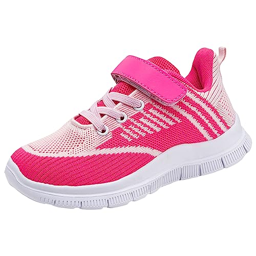 Tennisschuhe Kinder flach, dicker Boden, leicht, rutschfest, Schnürung, Hakenschlaufe, einfach zu tragen, Obermaterial Colorblock-Mesh, atmungsaktiv und bequem Turnschuhe (Hot Pink, 36 Big Kids) von AaaozKjie