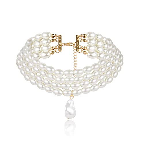 Aabellay Damen Perlenkette Imitation Perlen Halskette Runde Perlen Kette Vintage Choker Halskette Schmuck 20er Jahre Flapper Art Deco Gatsby Kostüm Hochzeit Braut - 2436 Oval Aabellay Damen Perlenkette Imitation Perlen Halskette Runde Perlen Kette Vintage Choker Halskette Schmuck 20er Jahre Flapper Art Deco Gatsby Kostüm Hochzeit Braut - 2436 Oval von Aabellay