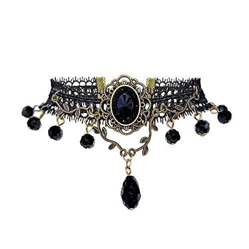 Aabellay Gothic Spitze Choker Halskette Damen Schwarz Spitze Kette Gotisch Kostüm Accessoires Retro Victorian Schmuck Collier Vintage Choker Lolita Kostüm Zubehör Halloween Spitze Halskette Set -Y565 von Aabellay