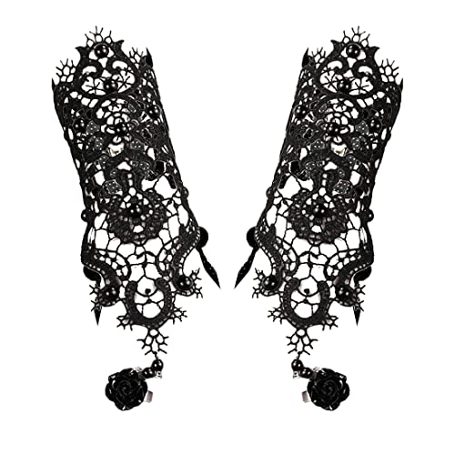 Aabellay Damen Fingerlose Spitzen Handschuhe Gothic Victorian Armbänder Retro Spitze Steampunk Gear Armkette Steampunk Armbänder Set Vintage Opern Handschuhe Halloween Braut Zubehör 1 Paar - S150 von Aabellay
