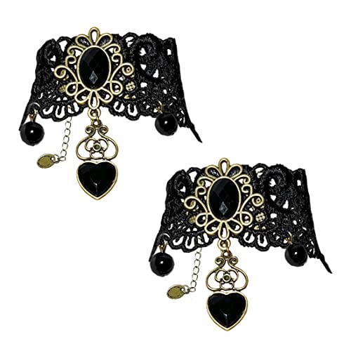 Aabellay Damen Fingerlose Spitzen Handschuhe Gothic Victorian Armbänder Retro Spitze Steampunk Gear Armkette Steampunk Armbänder Set Vintage Opern Handschuhe Halloween Braut Zubehör 1 Paar - S316 von Aabellay