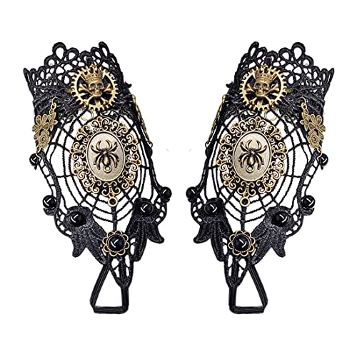 Aabellay Damen Fingerlose Spitzen Handschuhe Gothic Victorian Armbänder Retro Spitze Steampunk Gear Armkette Steampunk Armbänder Set Vintage Opern Handschuhe Halloween Braut Zubehör 1 Paar - S367 von Aabellay