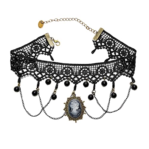 Aabellay Gothic Spitze Choker Halskette Damen Schwarz Spitze Kette Gotisch Kostüm Accessoires Retro Victorian Schmuck Collier Vintage Choker Lolita Kostüm Zubehör Halloween Halskette Set - Stil B von Aabellay