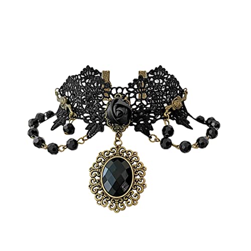 Aabellay Gothic Spitze Choker Halskette Damen Schwarz Spitze Kette Gotisch Kostüm Accessoires Retro Victorian Schmuck Collier Vintage Choker Lolita Kostüm Zubehör Halloween Spitze Halskette Set -Y147 von Aabellay