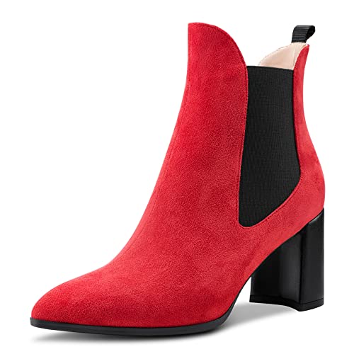 Aachcol Damen Chelsea Stiefeletten Geschlossene Spitze Zehenkappe Slip-on Chunky Blockabsatz Hoher High Absatz Heel Wildleder Rot Wildleder 7.5 CM 42 EU Aachcol Damen Chelsea Stiefeletten Geschlossene Spitze Zehenkappe Slip-on Chunky Blockabsatz Hoher High Absatz Heel Wildleder Rot Wildleder 7.5 CM 42 EU von Aachcol