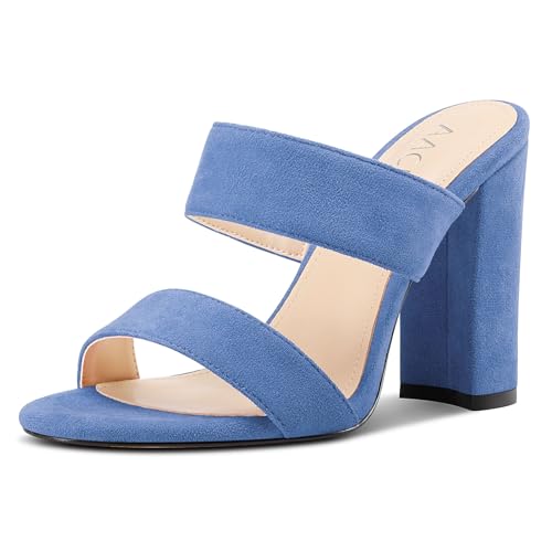 Aachcol Damen Chunky Blockabsatz Absatz Heel Sandalen Slip-on Open Zehenkappe Pantoletten Hochzeit Party Dress Schuhe 10 CM Heels Blau 42 EU von Aachcol