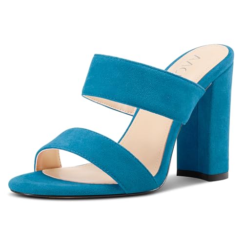 Aachcol Damen Chunky Blockabsatz Absatz Heel Sandalen Slip-on Open Zehenkappe Pantoletten Hochzeit Party Dress Schuhe 10 CM Heels Cyanblau 42 EU von Aachcol