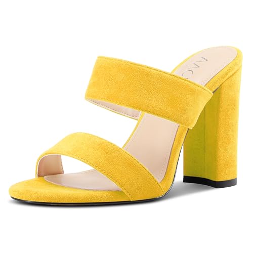Aachcol Damen Chunky Blockabsatz Absatz Heel Sandalen Slip-on Open Zehenkappe Pantoletten Hochzeit Party Dress Schuhe 10 CM Heels Gelb 36 EU von Aachcol