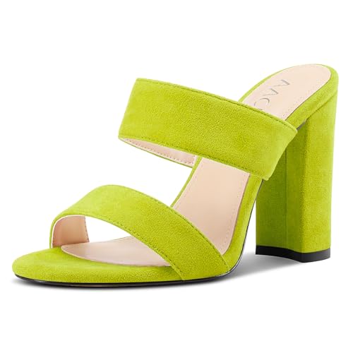 Aachcol Damen Chunky Blockabsatz Absatz Heel Sandalen Slip-on Open Zehenkappe Pantoletten Hochzeit Party Dress Schuhe 10 CM Heels Gelbgrün 38 EU von Aachcol