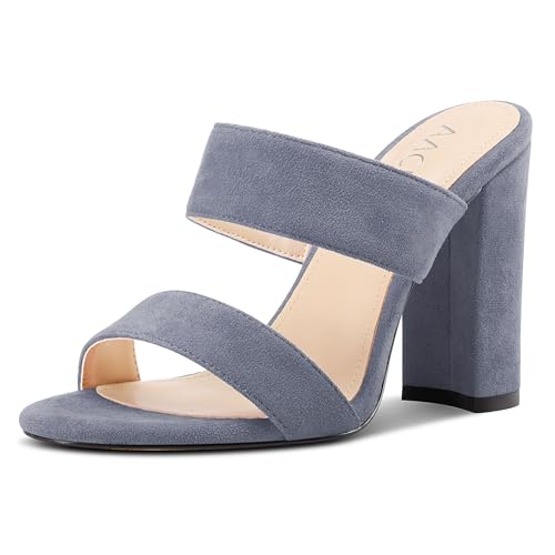 Aachcol Damen Chunky Blockabsatz Absatz Heel Sandalen Slip-on Open Zehenkappe Pantoletten Hochzeit Party Dress Schuhe 10 CM Heels Grau 40 EU von Aachcol