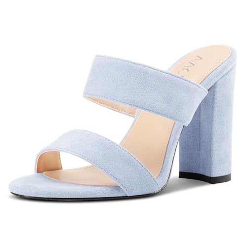Aachcol Damen Chunky Blockabsatz Absatz Heel Sandalen Slip-on Open Zehenkappe Pantoletten Hochzeit Party Dress Schuhe 10 CM Heels Hellblau 38 EU von Aachcol