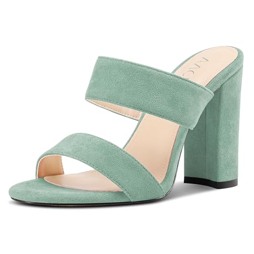 Aachcol Damen Chunky Blockabsatz Absatz Heel Sandalen Slip-on Open Zehenkappe Pantoletten Hochzeit Party Dress Schuhe 10 CM Heels Hellgrün 39 EU von Aachcol
