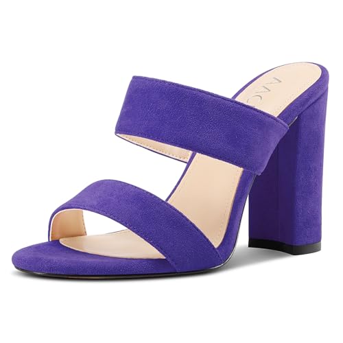 Aachcol Damen Chunky Blockabsatz Absatz Heel Sandalen Slip-on Open Zehenkappe Pantoletten Hochzeit Party Dress Schuhe 10 CM Heels Hellviolett 39 EU von Aachcol